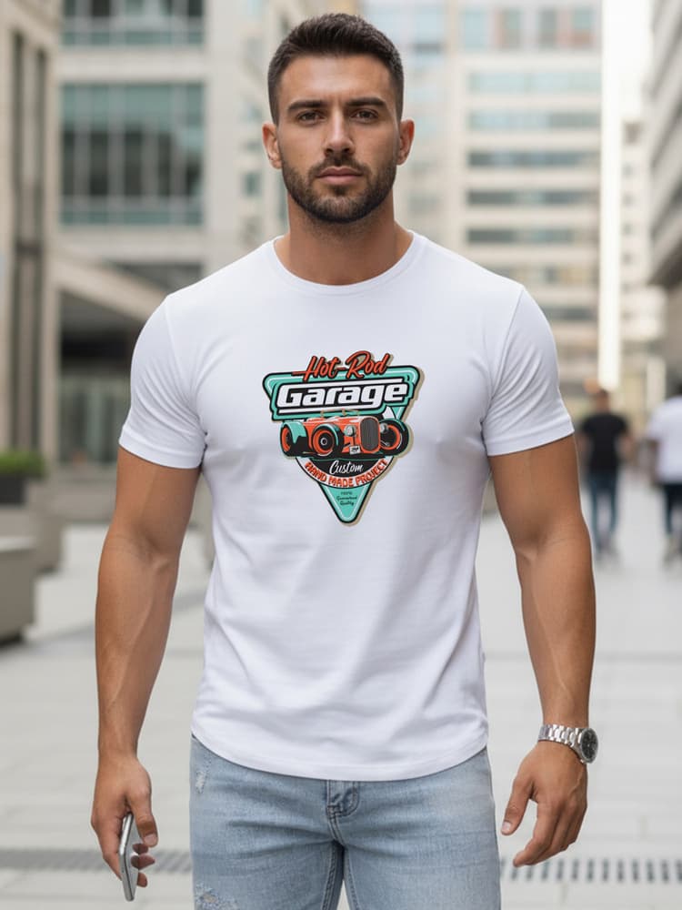 Pánske biele tričko s potlačou HOT ROD GARAGE Dstreet NX5093R