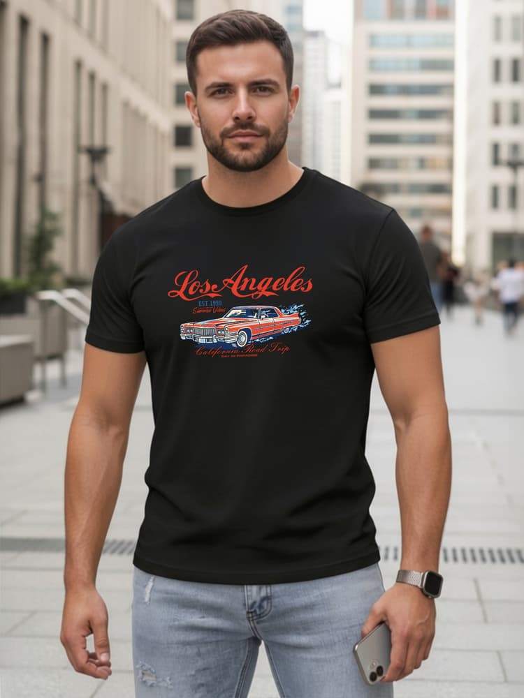 Pánske čierne tričko s potlačou Los Angeles NX055R