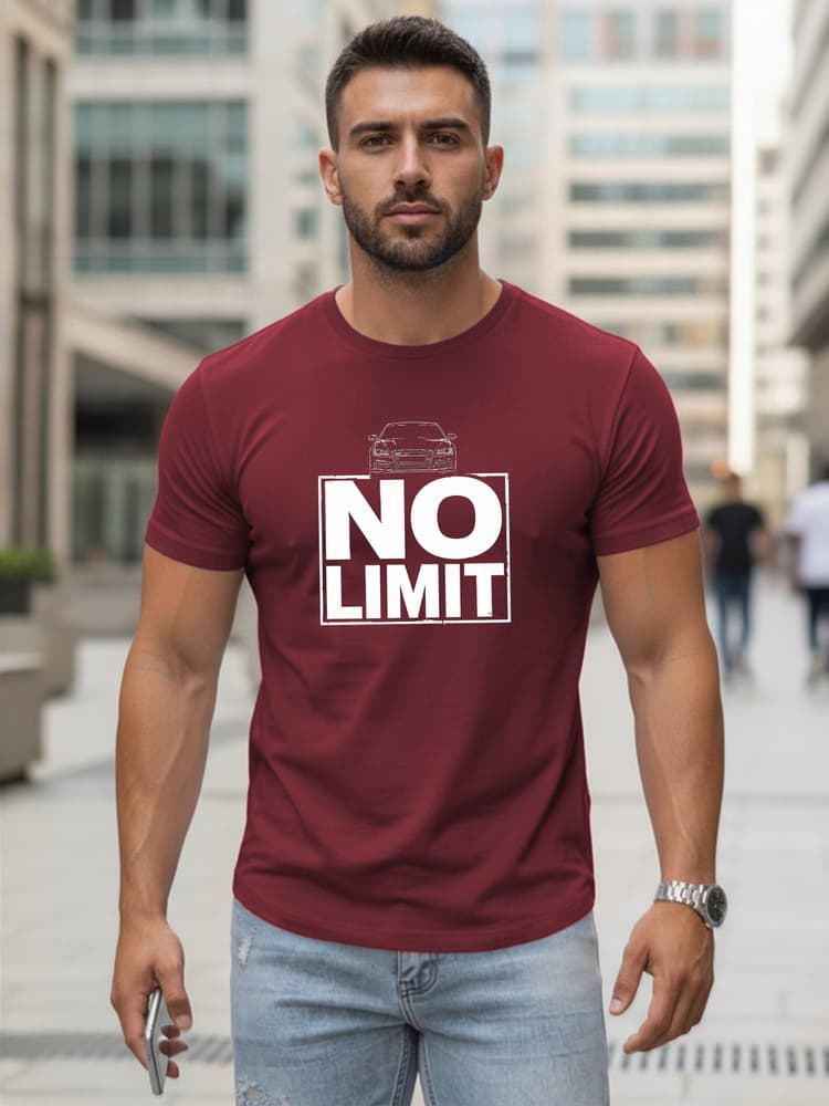 Pánske bordové bavlnené tričko s potlačou No limit Dstreet NX0129R