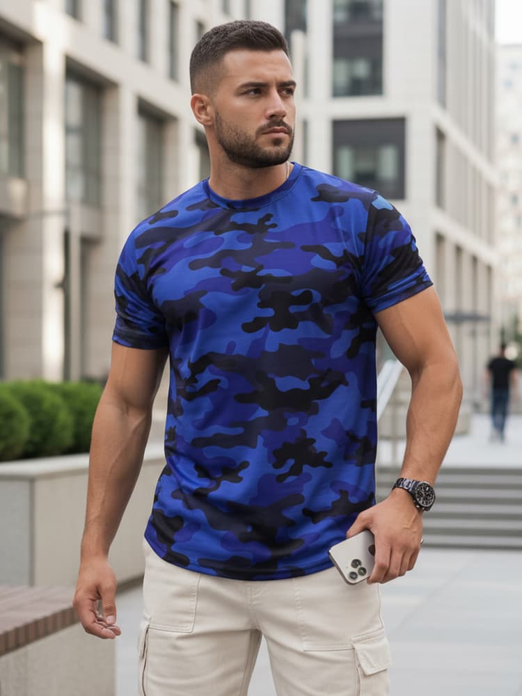 Pánske modré camo tričko Dstreet RX5595 1