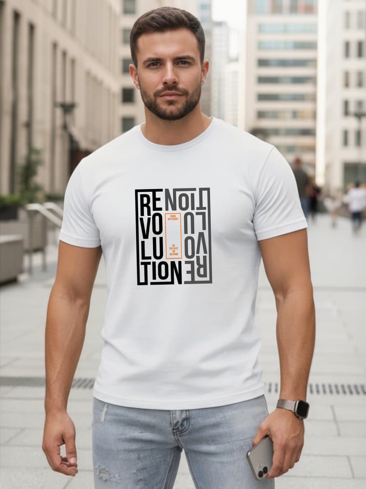 Pánske biele bavlnené tričko s potlačou revolution Dstreet NX0143R 1
