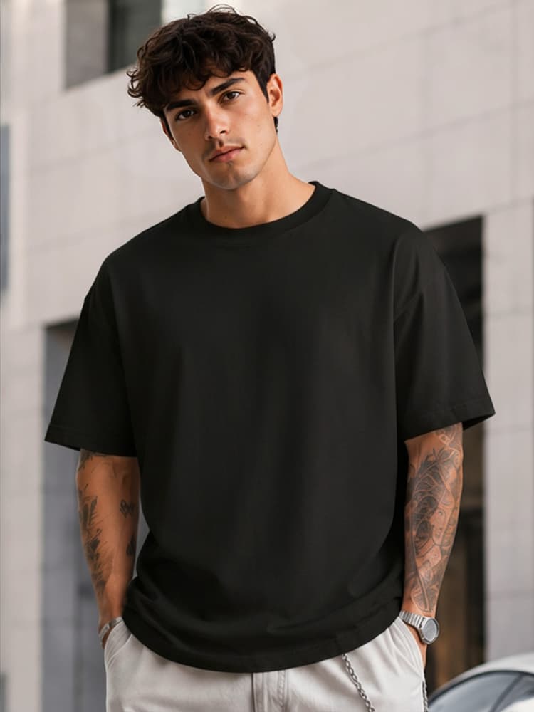Pánske čierne bavlnené oversize tričko Dstreet RX5682