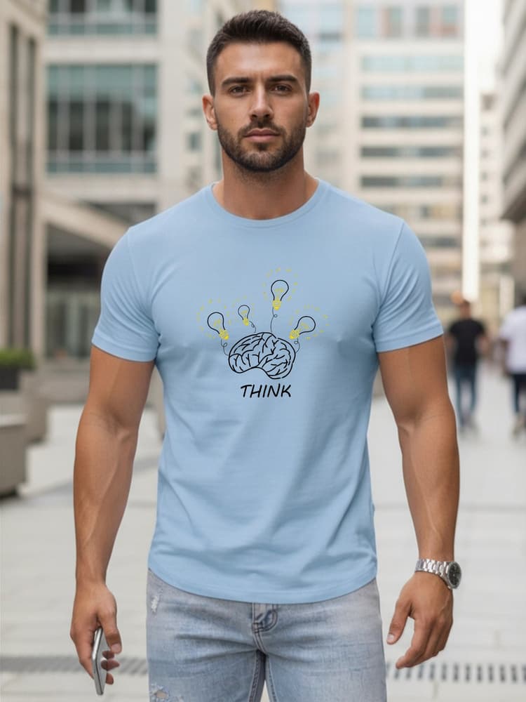Pánske svetlomodré tričko THINK s kreatívnou potlačou NX0149R – Dstreet 1