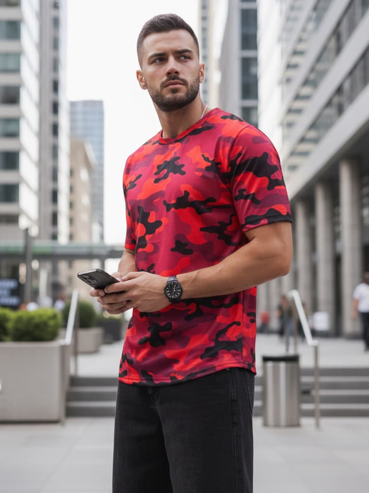 Pánske červené camo tričko Dstreet RX5591