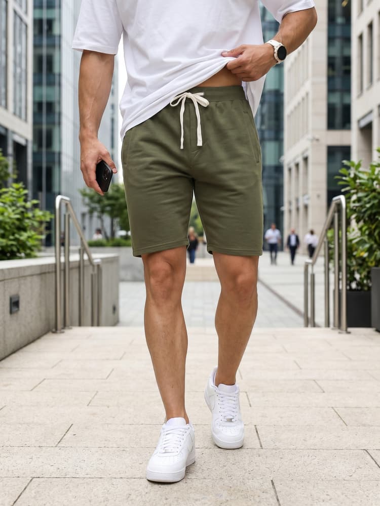 Pánske khaki teplákové kraťasy Dstreet SX2627 1