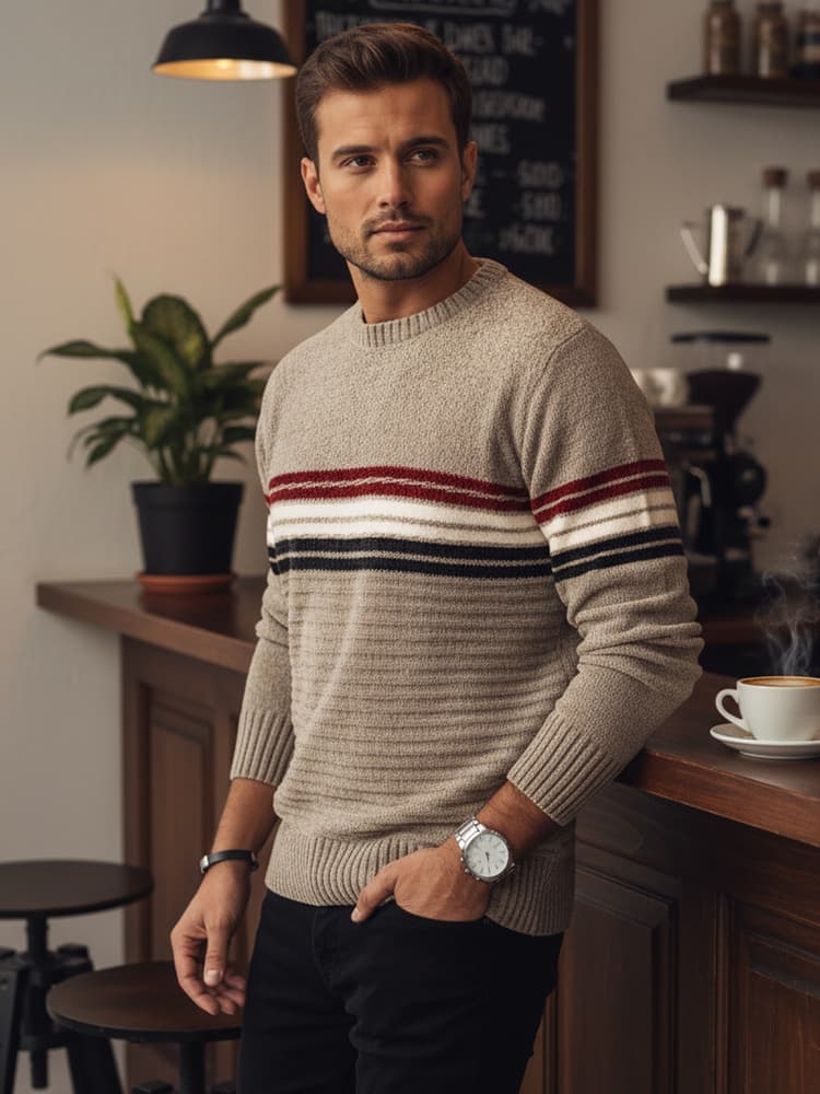 Pánsky hnedý pásikavý sveter Dstreet WX2282 1