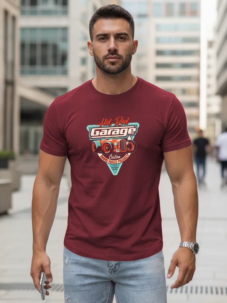 Pánske gaštanovohnedé tričko s potlačou HOT ROD GARAGE Dstreet NX5093R