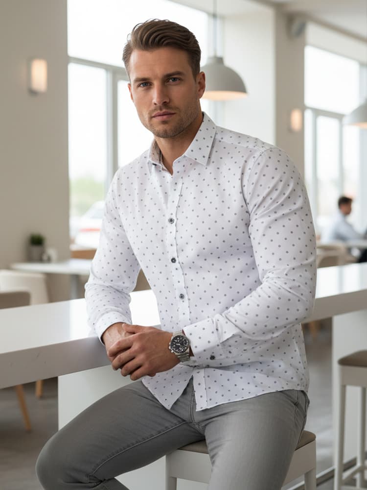 Pánska košeľa slim fit DX2700 – biela moderná košeľa pre elegantného muža 1