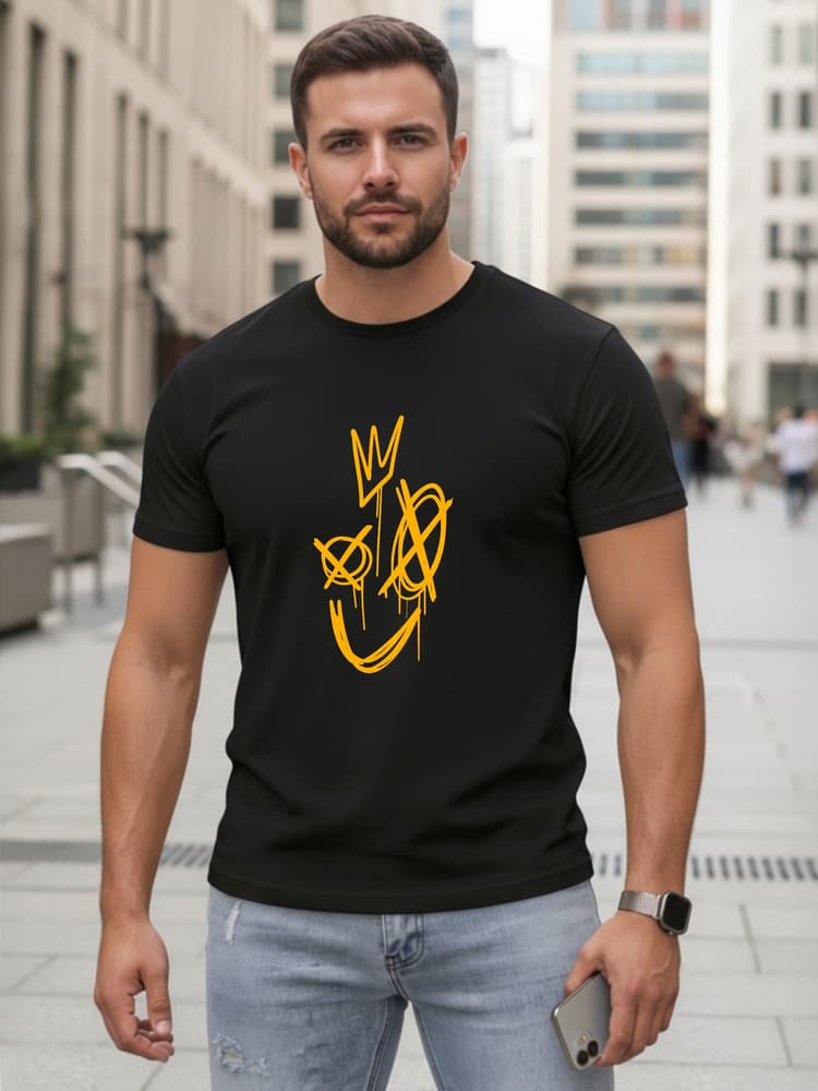 Pánske čierne bavlnené tričko s potlačou Smile Crown Dstreet NX0138R 1