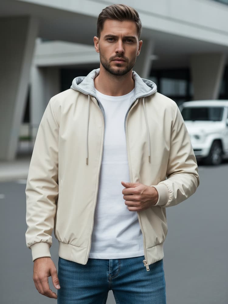 Pánska bomber bunda s kapucňou biela Dstreet TX5020 1