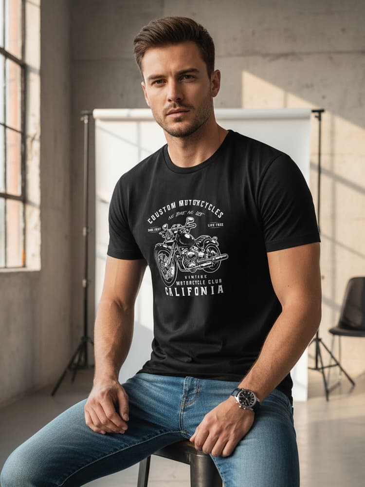 Pánske čierne tričko s motocyklovou potlačou Dstreet NX050R 1