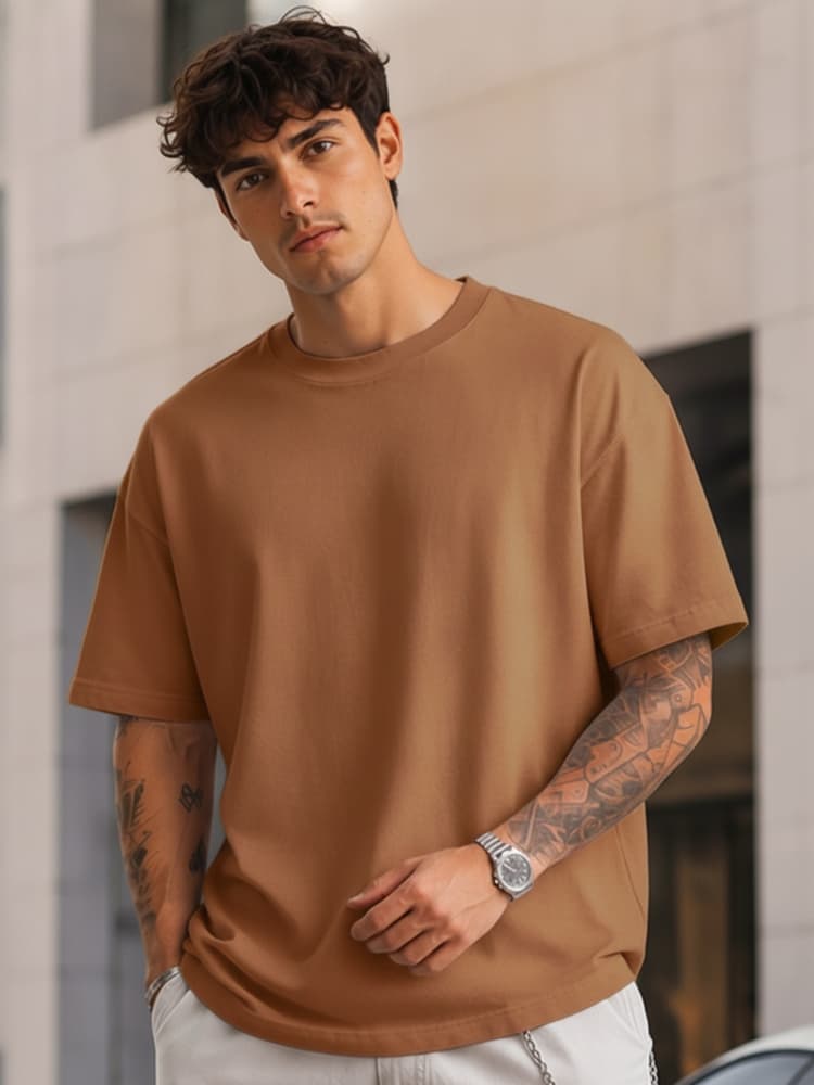 Pánske ťavie bavlnené oversize tričko basic RX5685 1