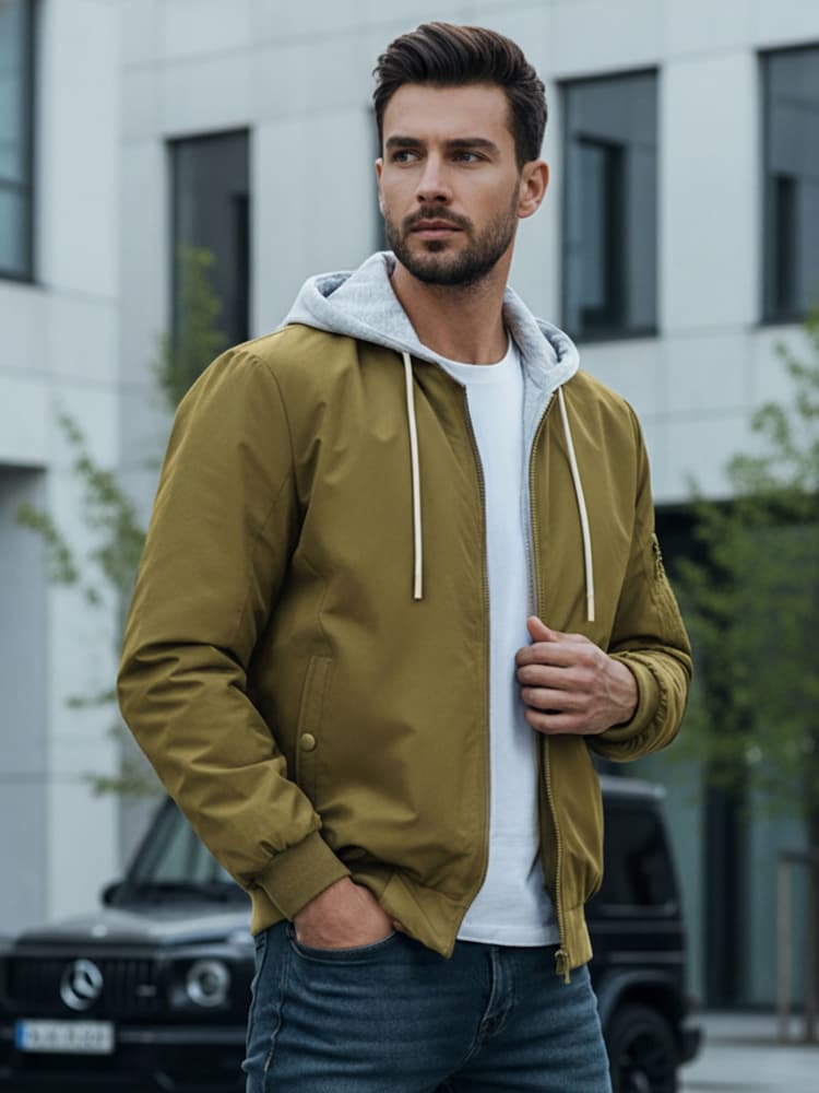 Pánska bomber bunda s kapucňou zelená Dstreet TX5022 1