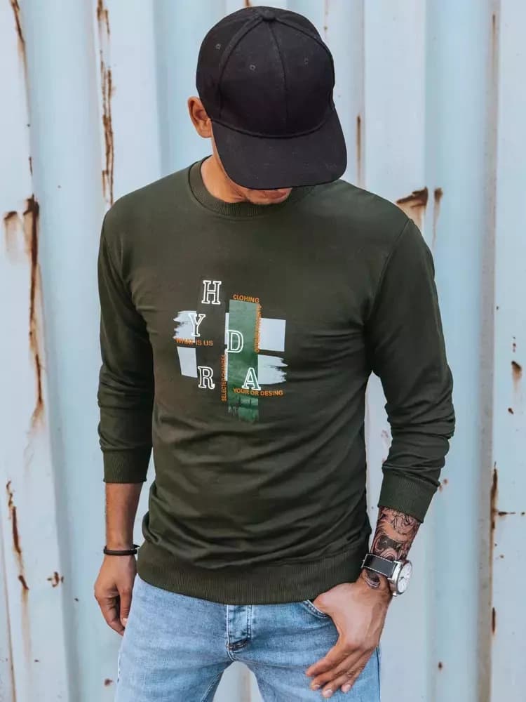 Pánska khaki mikina s potlačou BX5351 1