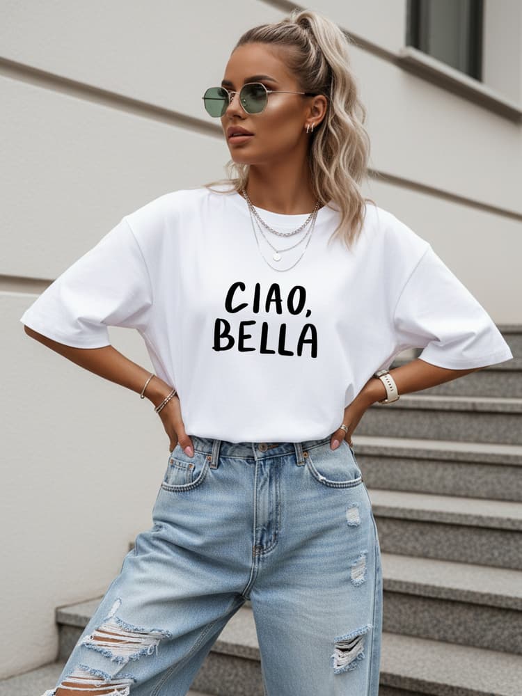 Dámske bavlnené oversize tričko Ciao Bella biele – Dstreet NX9002RY