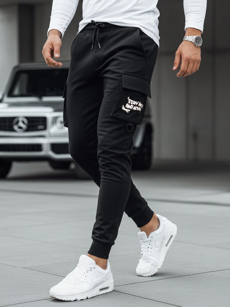 Pánske čierne cargo nohavice Dstreet UX4161
