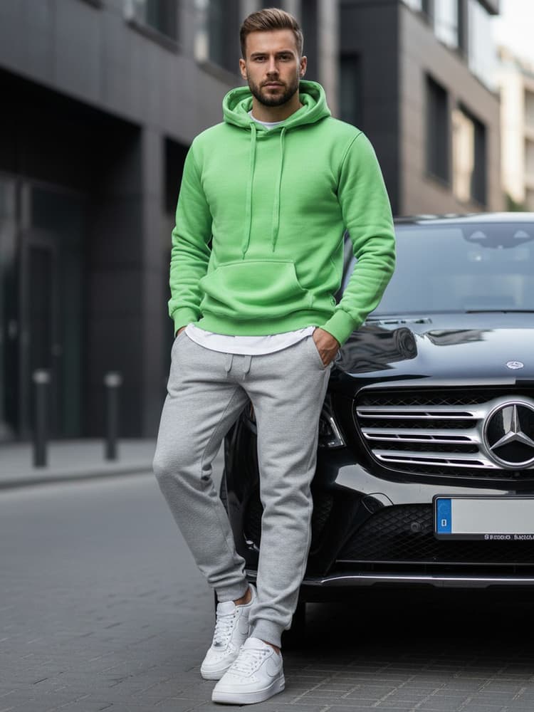 Pánska zelená mikina s kapucňou BX5082