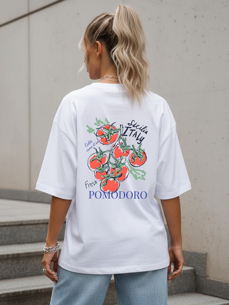 Dámske bavlnené oversize tričko s obojstrannou grafickou potlačou biele – Dstreet NX9502RY