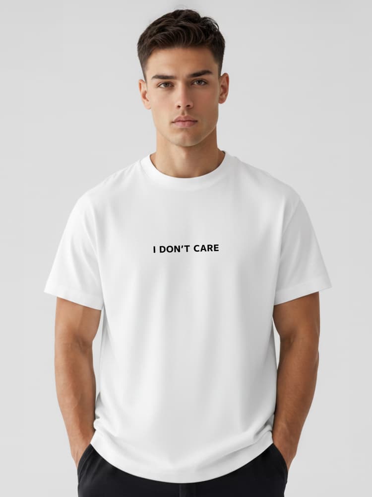 Pánske biele bavlnené oversize tričko s nápisom I Don't Care NX1044R 1