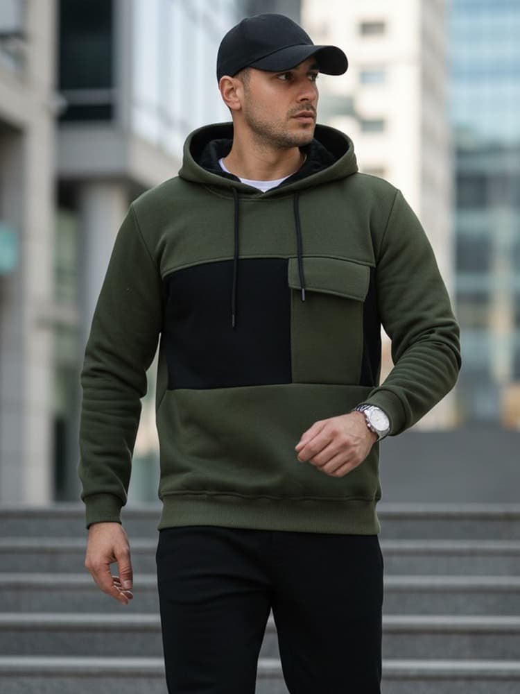Pánska khaki mikina s kapucňou BX5913