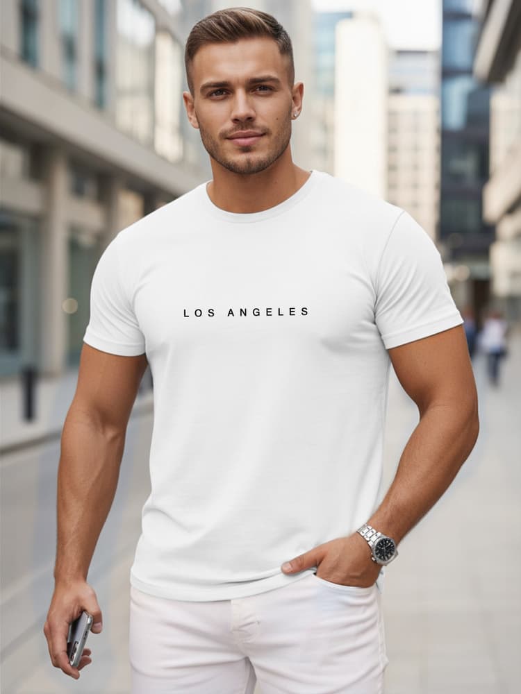 Pánske biele bavlnené tričko s nápisom Los Angeles Dstreet NX5099R