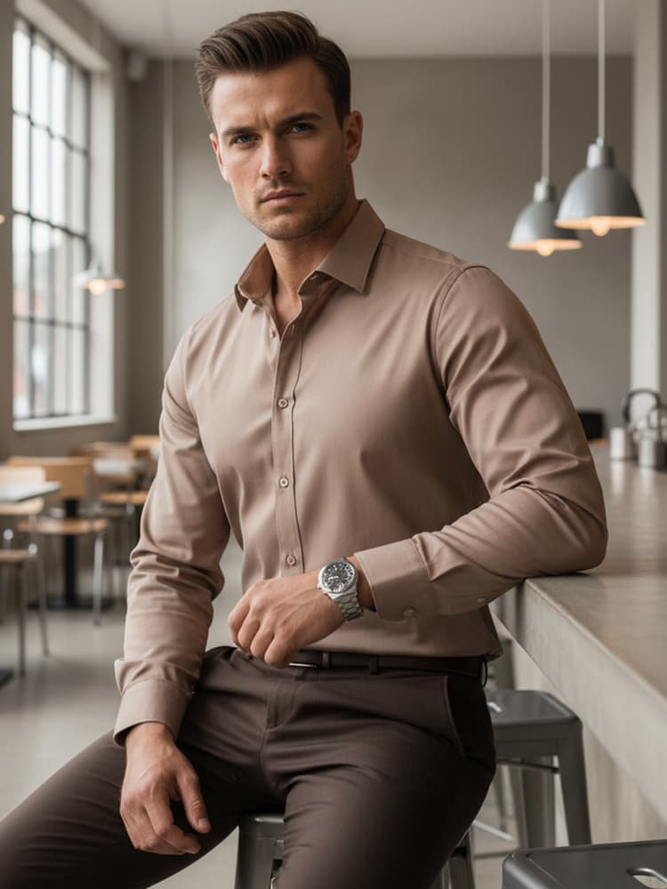 Pánska košeľa regular fit DX2686 – béžová elegantná košeľa 1