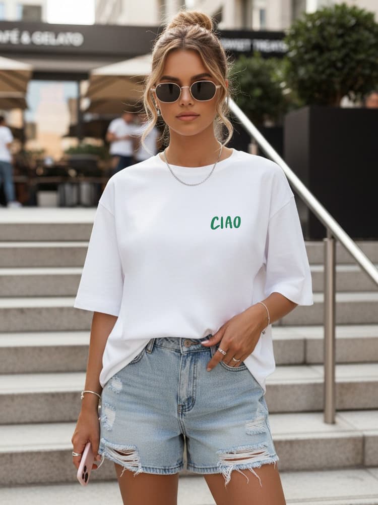 Dámske bavlnené oversize tričko CIAO biele – Dstreet NX9509RY 1