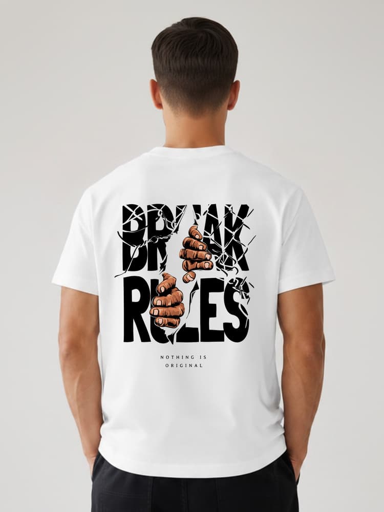 Pánske čierne bavlnené oversize tričko s nápisom Break Rules NX4005R
