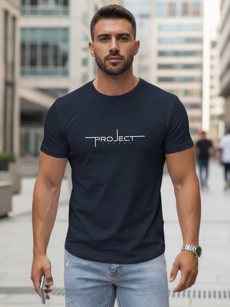 Pánske tmavomodré tričko Project London NX5127R – Dstreet