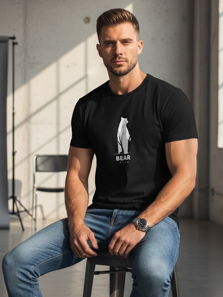 Pánske čierne tričko s nápisom BEAR NX062R