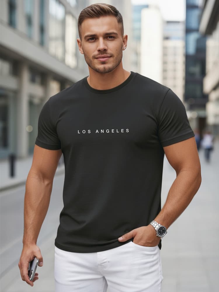 Pánske čierne bavlnené tričko s nápisom Los Angeles Dstreet NX5099R