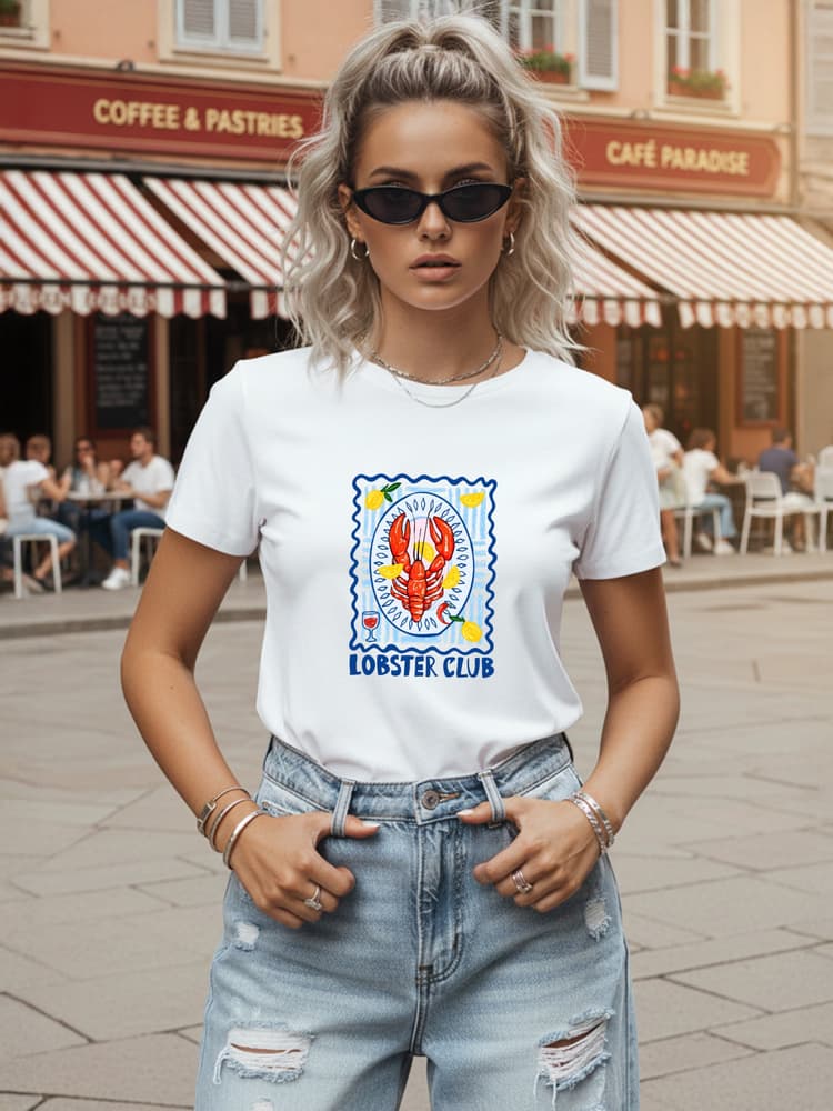 Dámske bavlnené tričko Lobster Club biele – Dstreet NX8030RY
