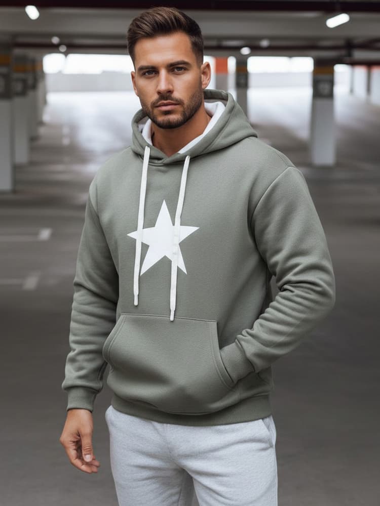 Pánska khaki mikina s kapucňou a potlačou BX5928 1
