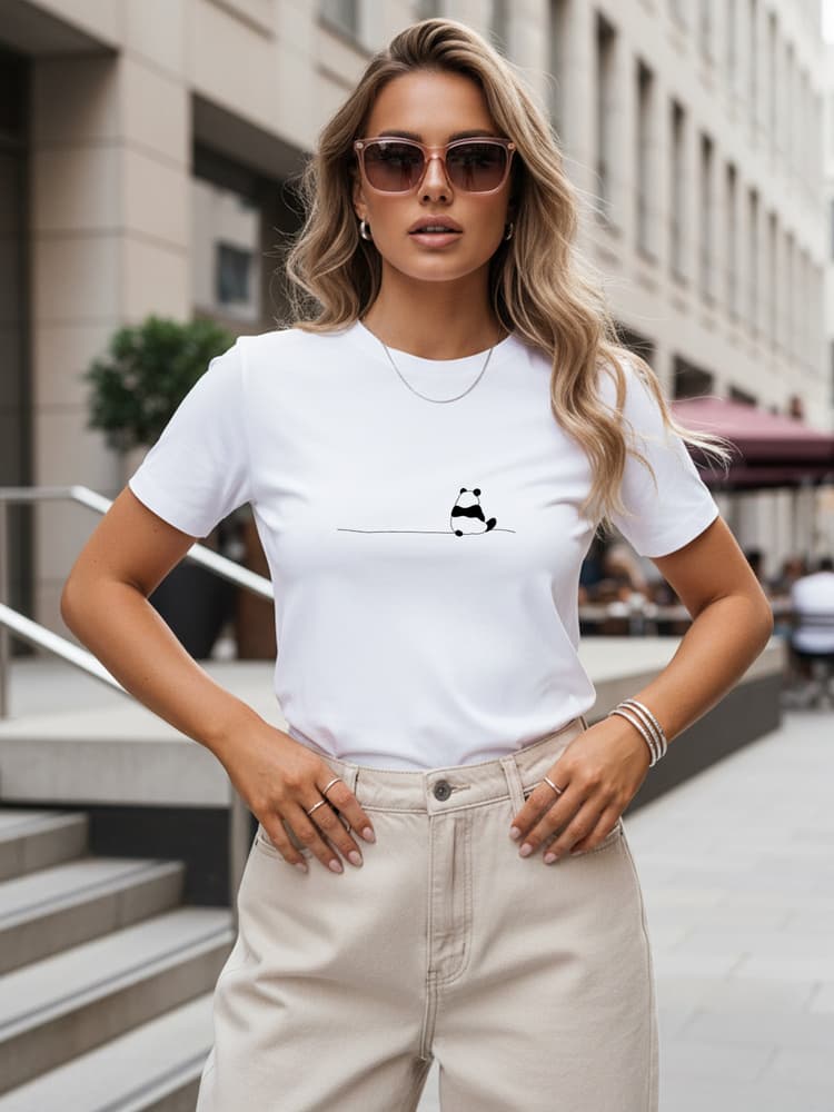 Dámske bavlnené tričko s malou pandou biele – Dstreet NX8057RY