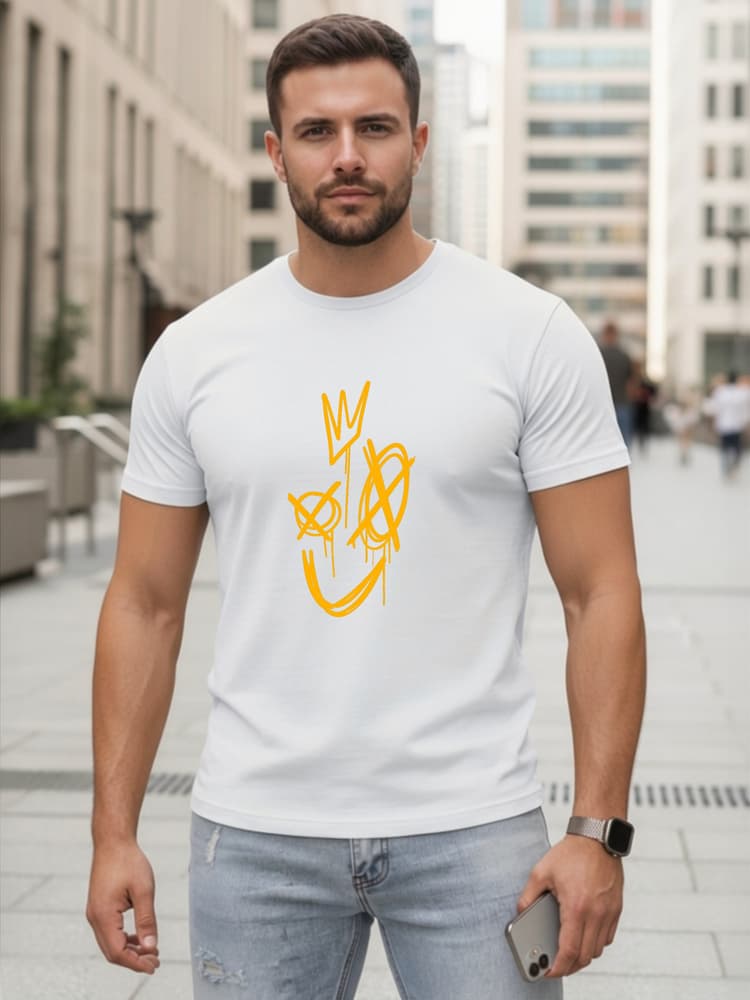 Pánske biele bavlnené tričko s potlačou Smile Crown Dstreet NX0138R