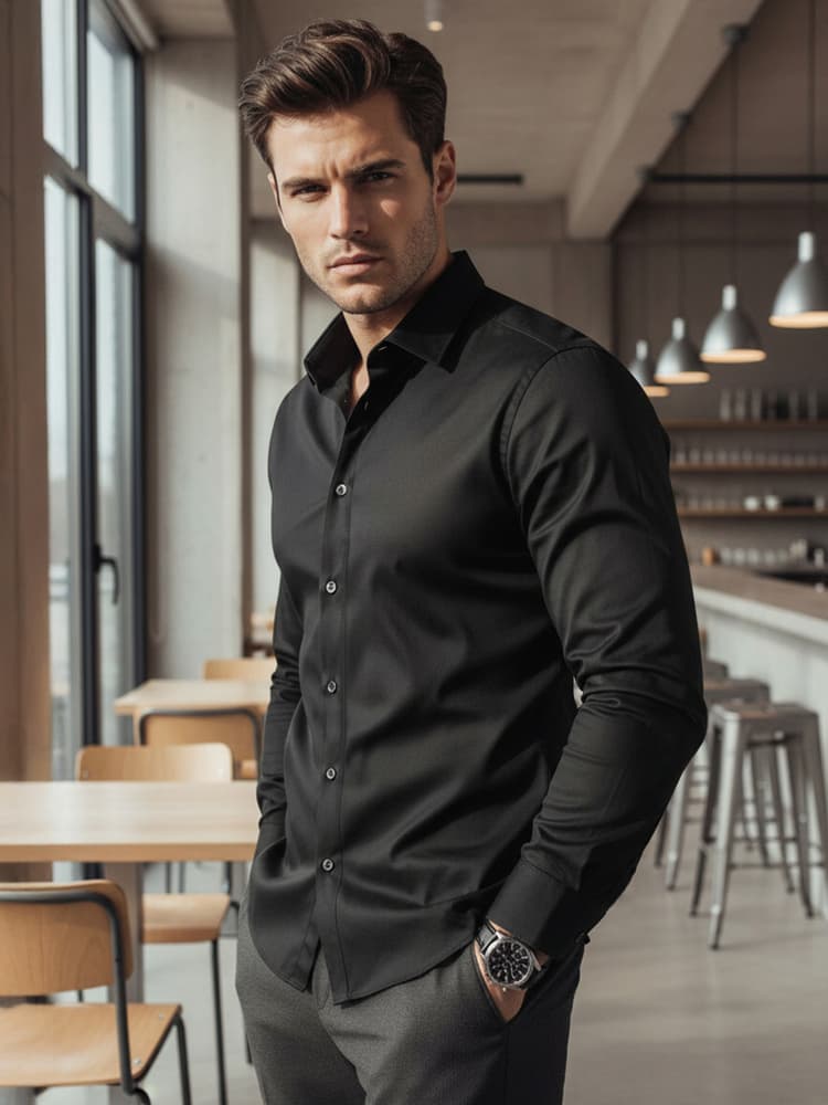 Elegantná čierna pánska košeľa Dstreet DX2599 1