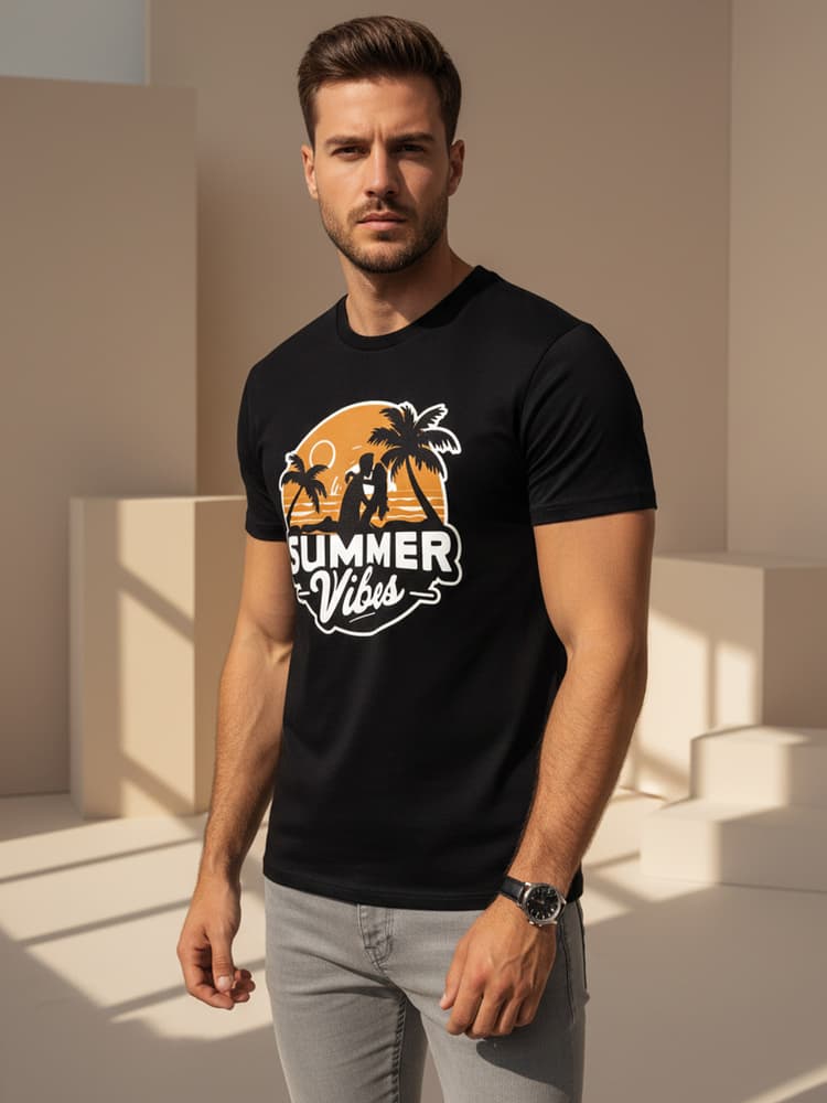 Pánske čierne tričko s potlačou Summer Vibes Dstreet NX044R