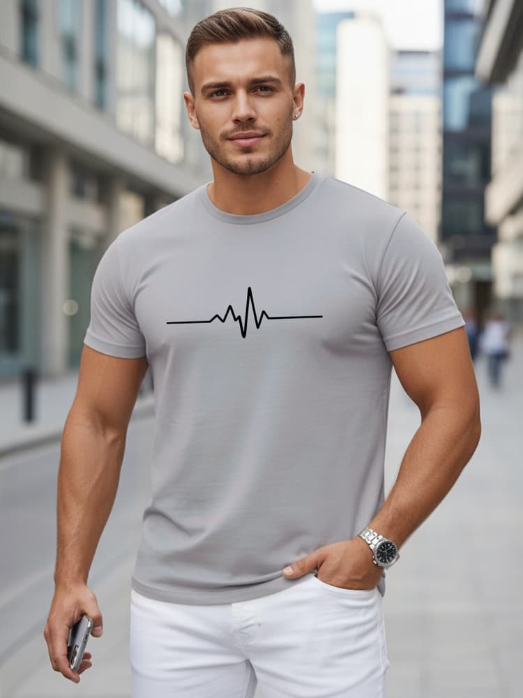 Pánske sivé bavlnené tričko s líniou EKG Dstreet NX5098R 1