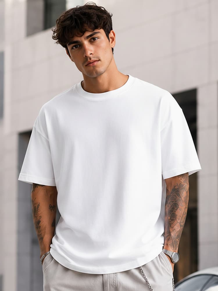 Pánske biele bavlnené oversize tričko Dstreet RX5683 1