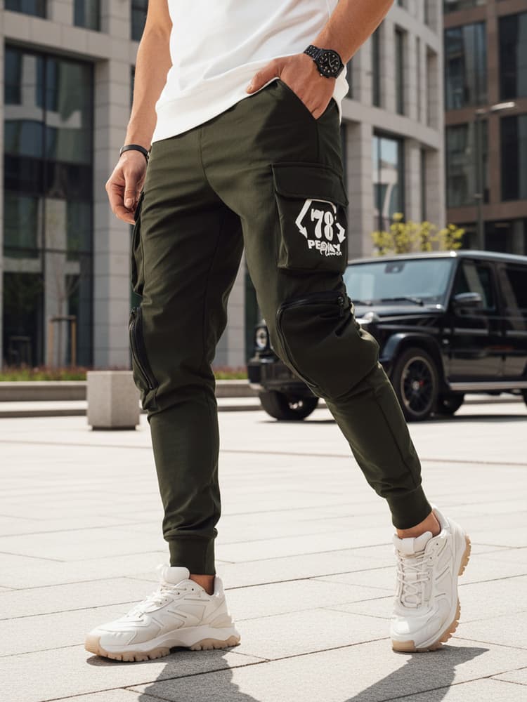 Pánske zelené cargo nohavice Dstreet UX4165