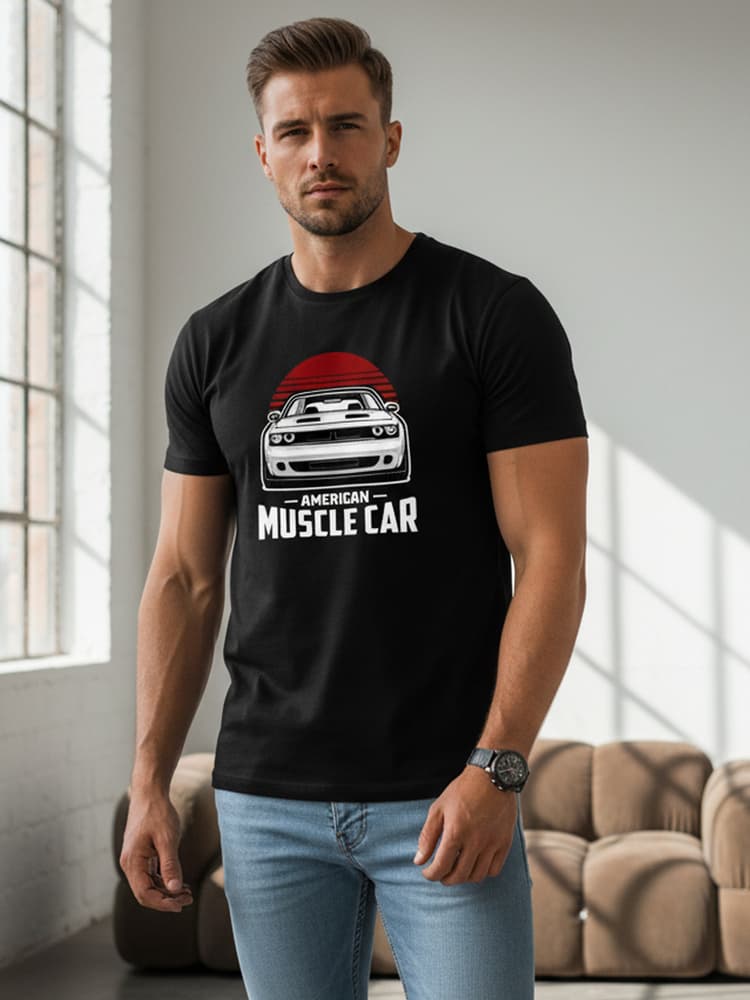 Pánske čierne tričko s potlačou Muscle Car Dstreet NX046R