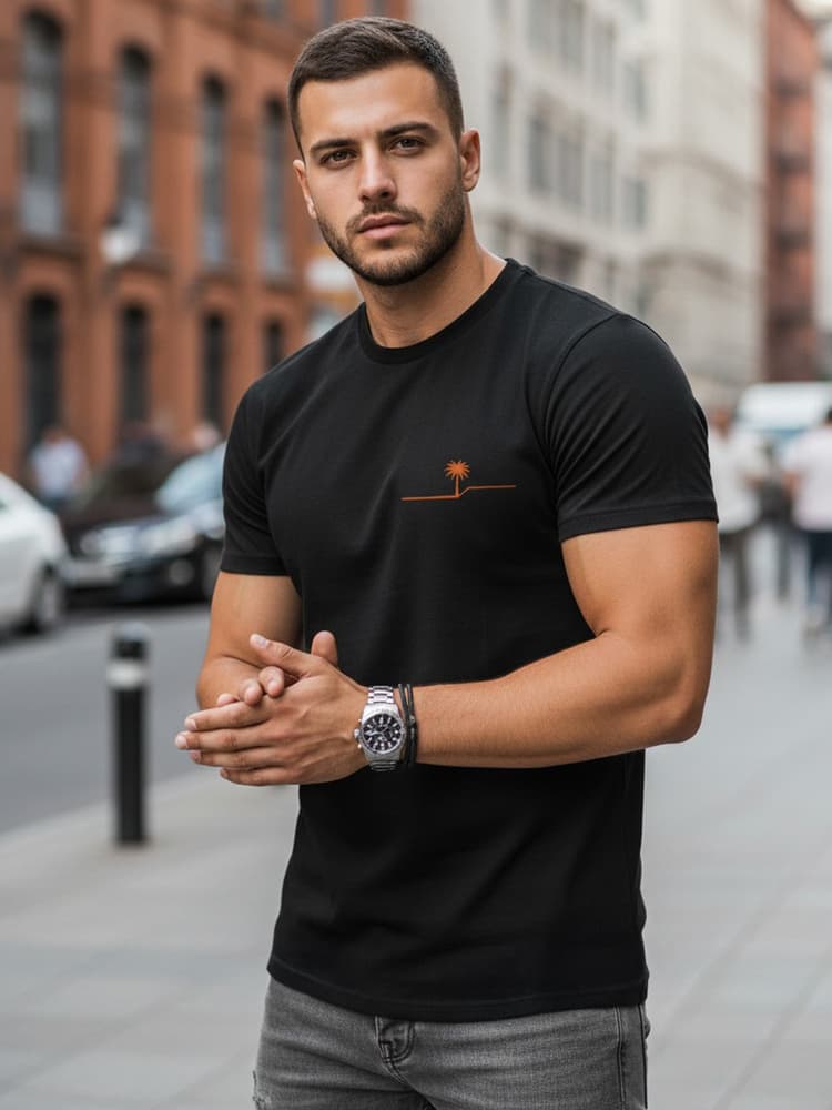 Pánske čierne bavlnené tričko s minimalistickou potlačou Dstreet NX0156R