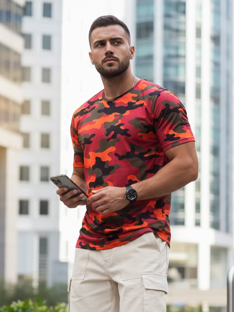 Pánske oranžové camo tričko Dstreet RX5592