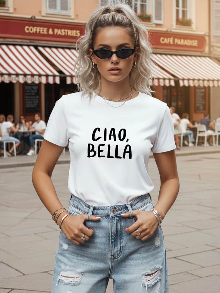 Dámske bavlnené tričko s nápisom CIAO BELLA biele – Dstreet NX8009RY