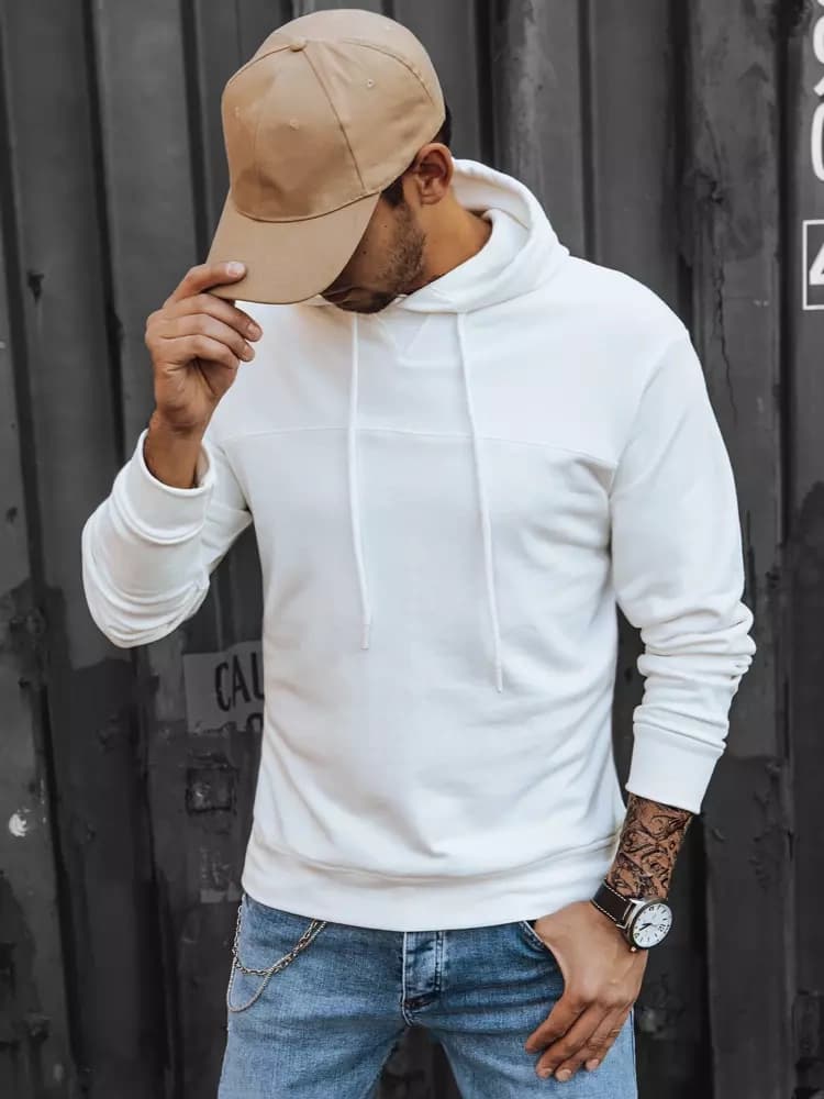 Pánska biela mikina s kapucňou BX5472 1