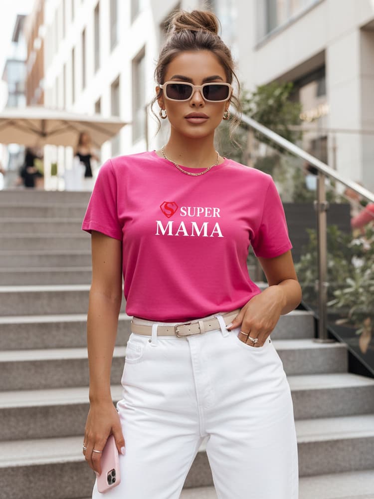 Dámske tričko SUPER MAMA ružové NX5025RY 1