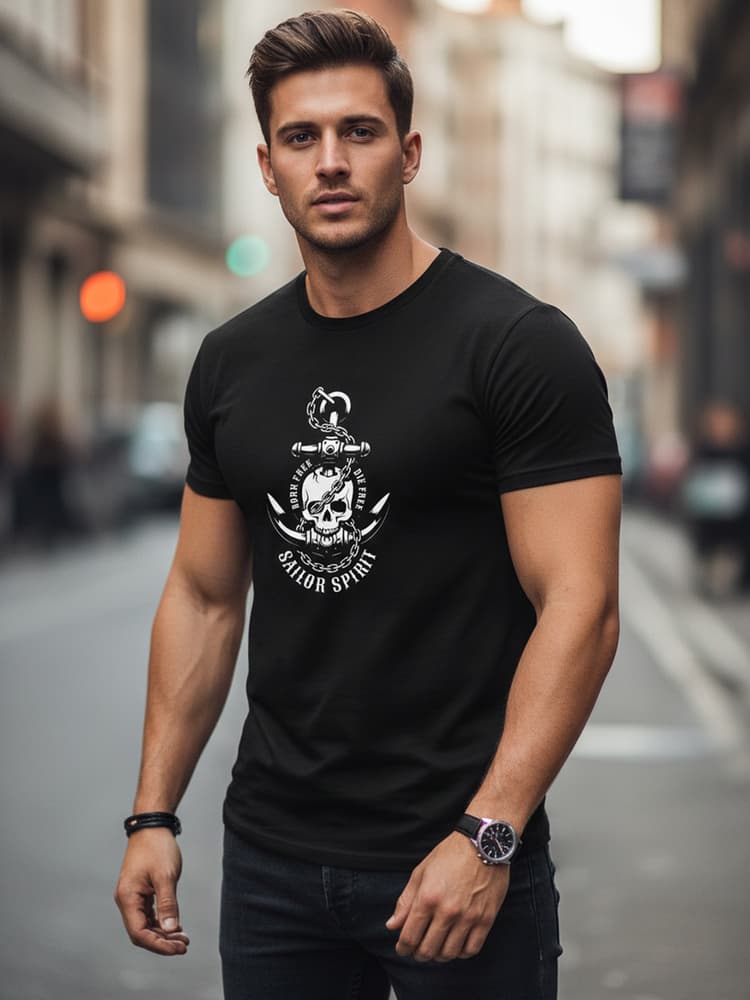 Pánske čierne tričko s potlačou Sailor Spirit Dstreet NX081R
