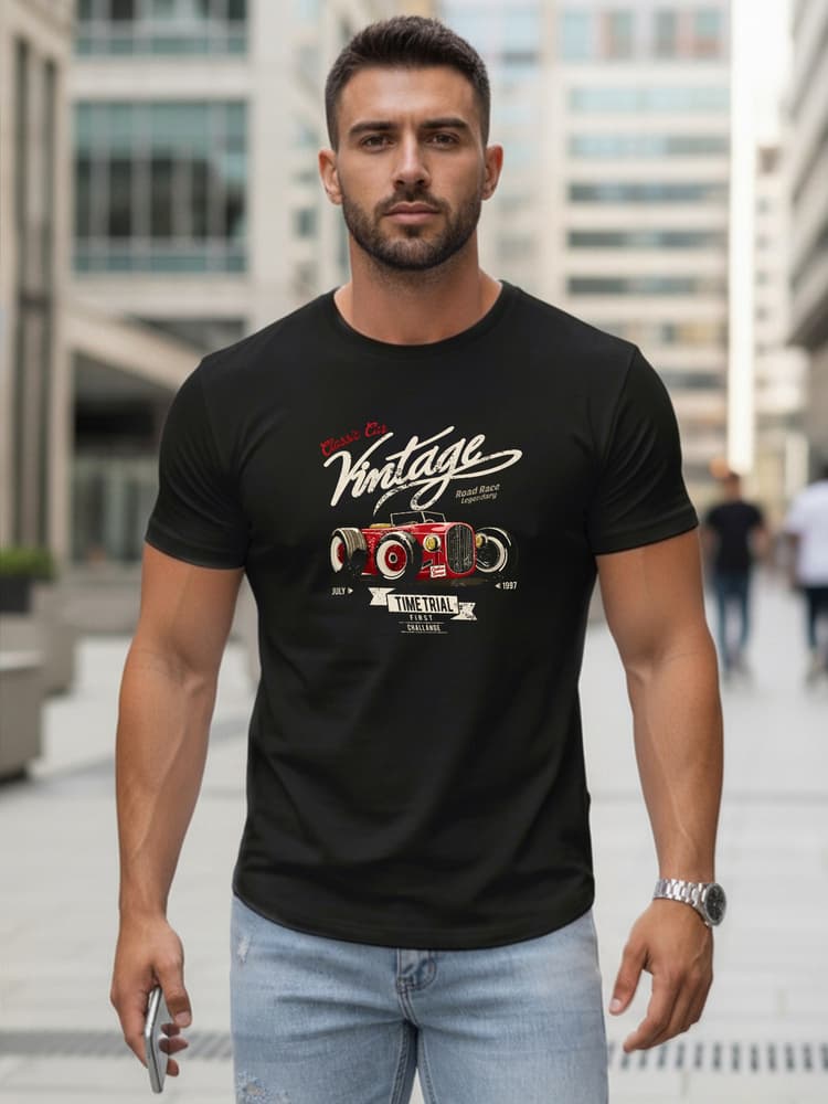 Pánske čierne tričko v retro štýle Dstreet NX5094R 1