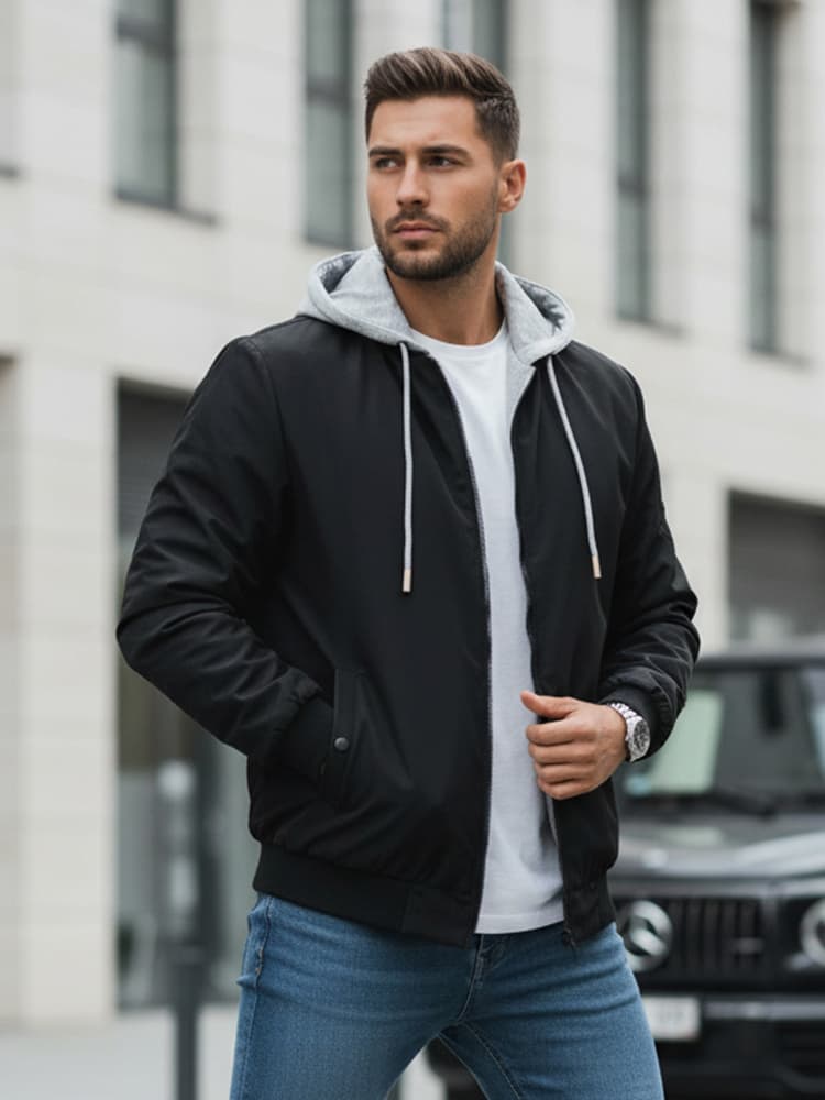Pánska bunda Bomber s kapucňou, čierna Dstreet TX5021 1