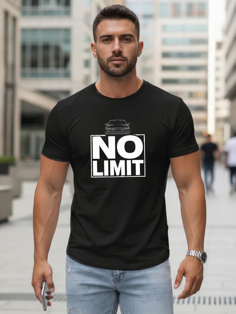Pánske čierne bavlnené tričko s potlačou No limit Dstreet NX0129R 1
